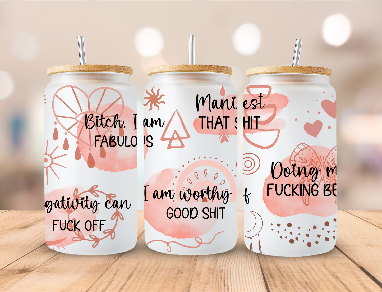 Affirmations 16oz Glass Can Tumbler