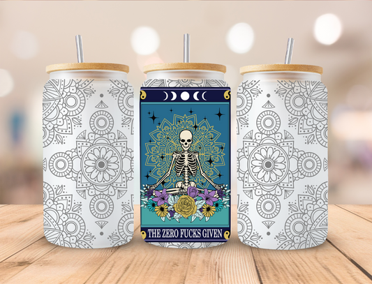 Zero Fucks Given Tarot Card 16oz Glass Can Tumbler