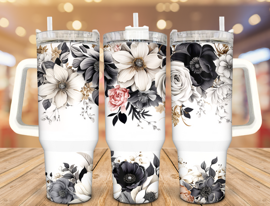 Black Floral 40oz Stainless Steel Tumbler